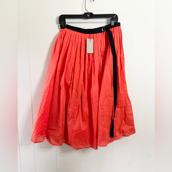 Rachel Comey red orange pleated midi skirt iris size L new - Picture 1 of 6
